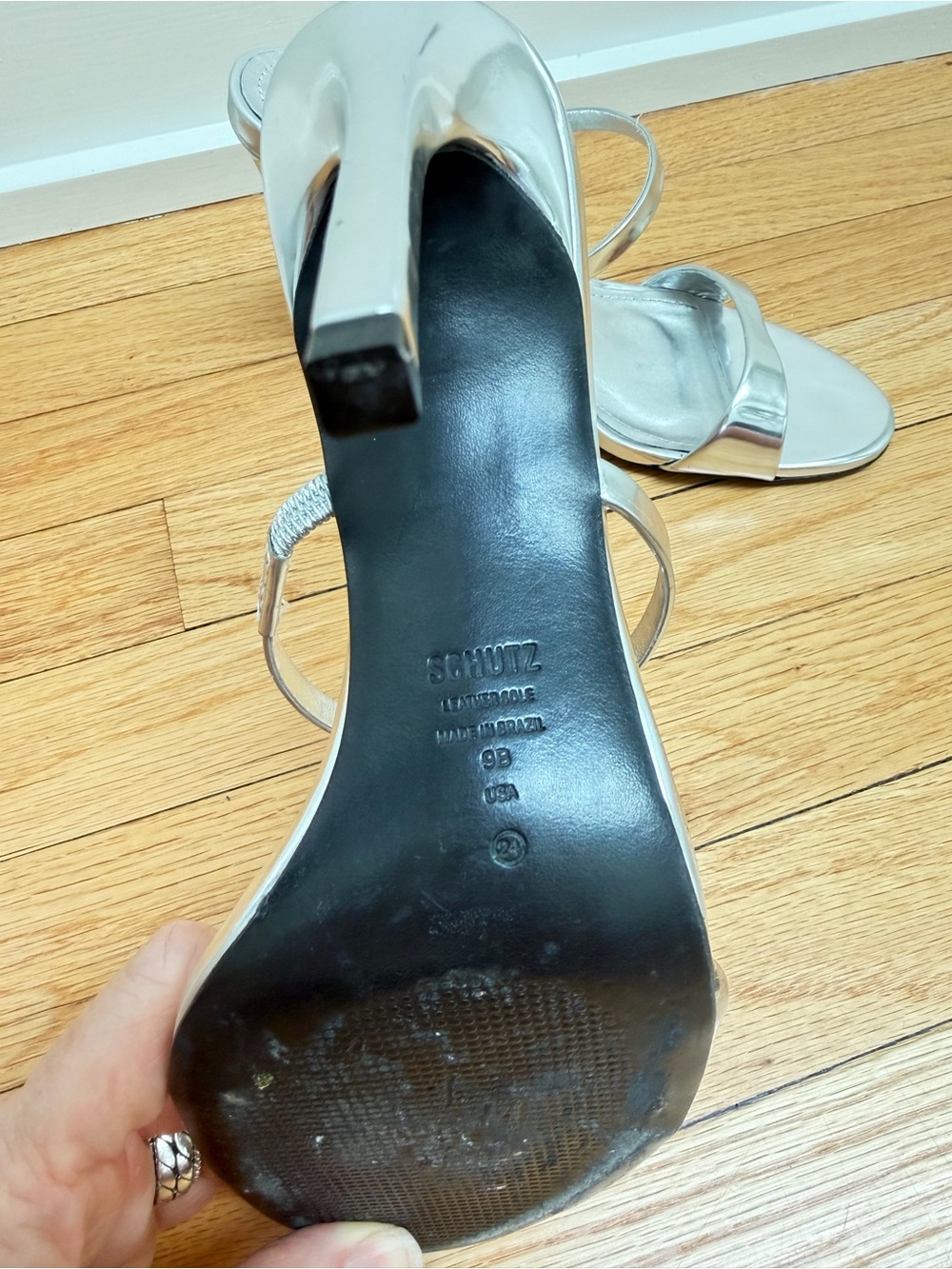 Silver High Heel Slide Sandals - Women - Picture 8 of 9